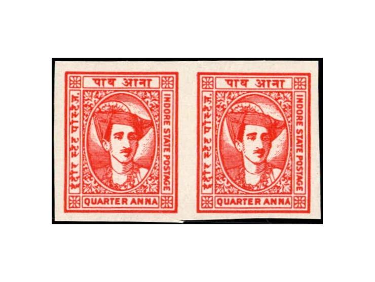 1940  ¼a red-orange horizontal imperf pair. This is from the unique discovery sheet of 80. Not listed in SG. 2025 ISES certif