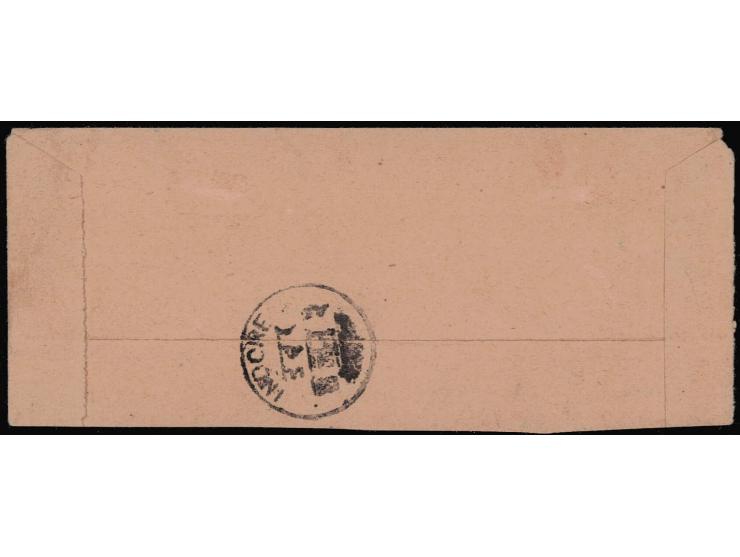 1905  ¼a surcharge on ½a brown-purple x 2 copies of local cover paying the ½ anna postal rate for single weight letter with d