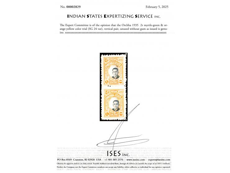 1935  2r myrtle-green &amp; orange-yellow vertical pair instead of the issued color which was purple brown &amp; bistre-yello