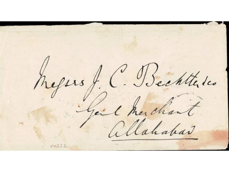 1890 cover from Kashmir to Allahabad franked with a 'Postal Forgery' of the 1883-94 ½a orange-red additionally franked with I