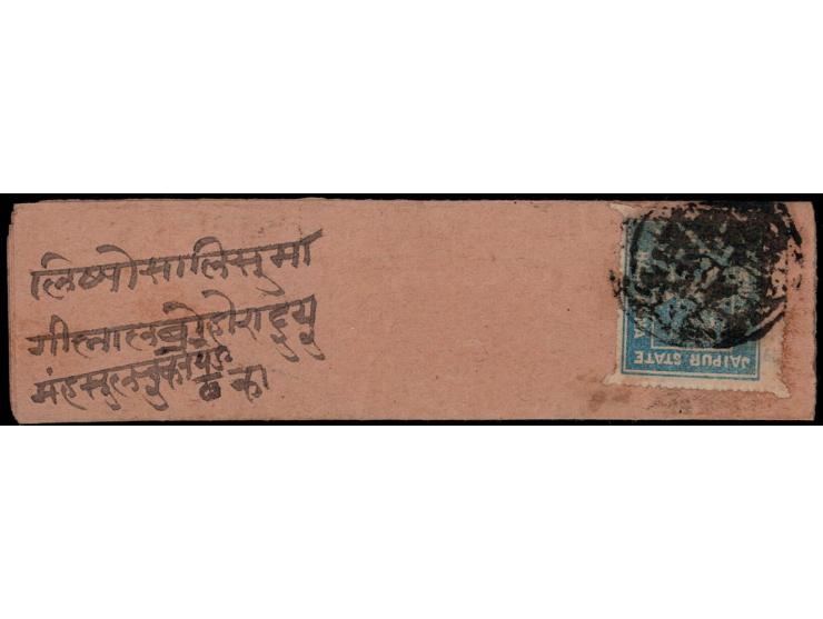 1904  ½a grey-blue SG Type 1a on local cover tied by Jaipur intaglio seal cancel. 2006 BPA certificate.
To buy this item plea