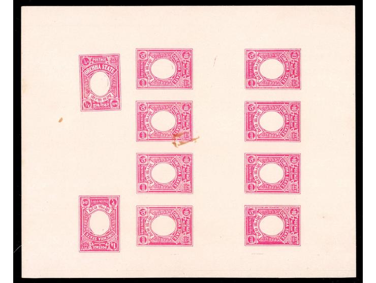 Proof impressions of the frame for the 1935 ¼a, 1a and 8 impressions of the 10r in pink. 2025 ISES certificate.
