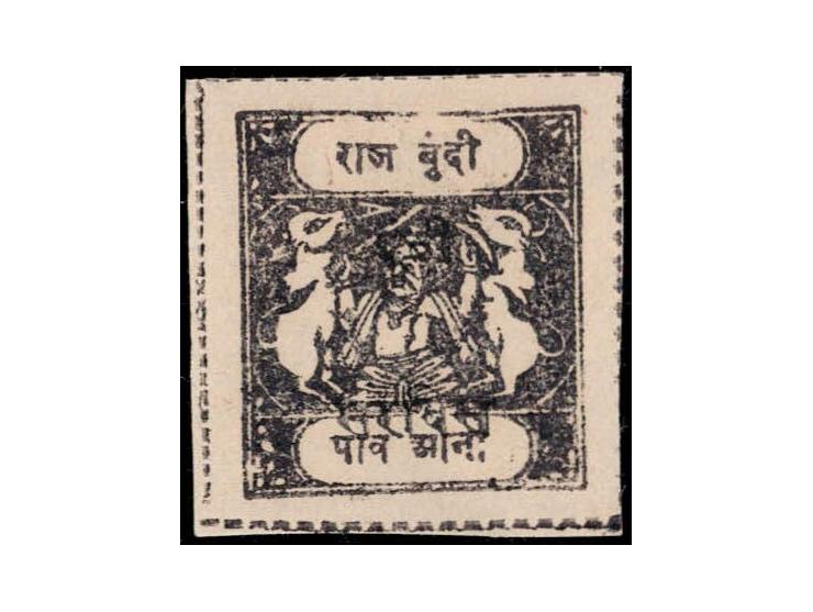 1915-41  ¼a indigo on thin wove paper with inscriptions SG Type F overprinted Bundi Service in Devanagri in black ink. Unused