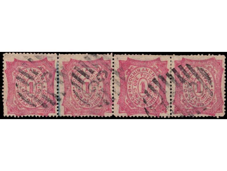 1898  1p pink on thin yellowish wove paper, horizontal strip of 4
