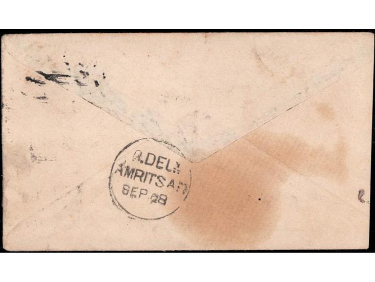 India ½a postal stationery envelope from Jammu to Amritsar (British India) additionally franked with Jammu &amp; Kashmir ½red