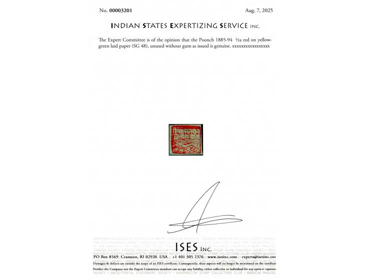 1885-94  ½a red on yellow-green laid paper. Unused without gum as issued. Unpriced as unused in SG, catalog value for used is