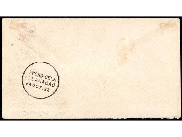 India ½a blue-green used alongside Poonch 1p black on white laid batonne paper tied by Kahuta squared circle cancel dated 21 