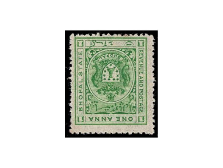 1908  1 anna green with error, stamp printed on both sides.
