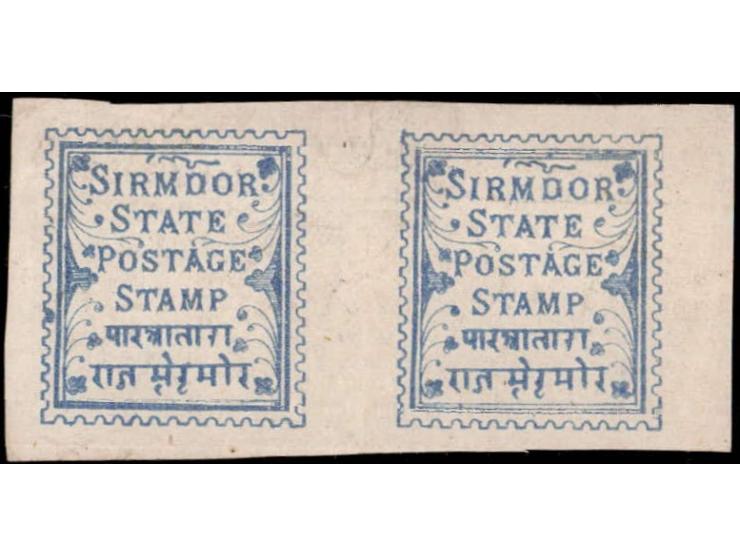 1892  1p blue with error, imperf pair.
