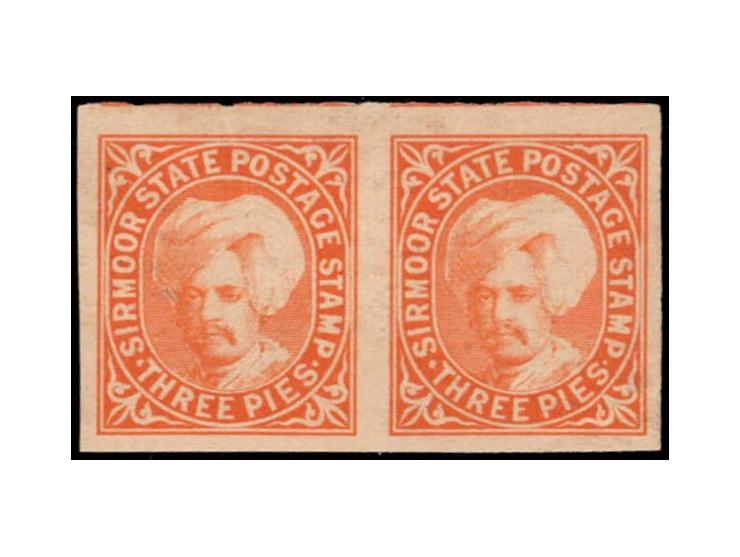 1895  3p orange imperforate pair. 2025 ISES certificate
