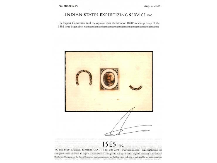 1890?  The unique mock-up Essay of the 1892 issue. Ex Haverbeck. 2025 ISES certificate
