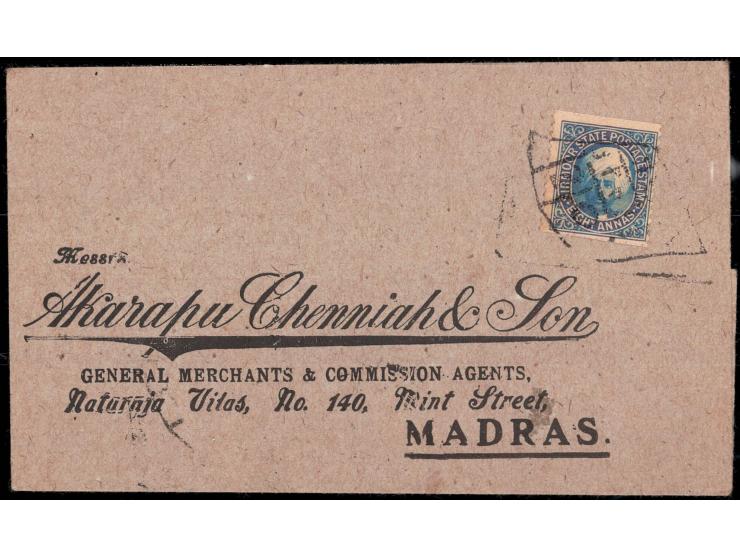 1899  8a deep blue used on philatelic cover addressed to Madras. This is the first cover we have seen in 40 years franked wit