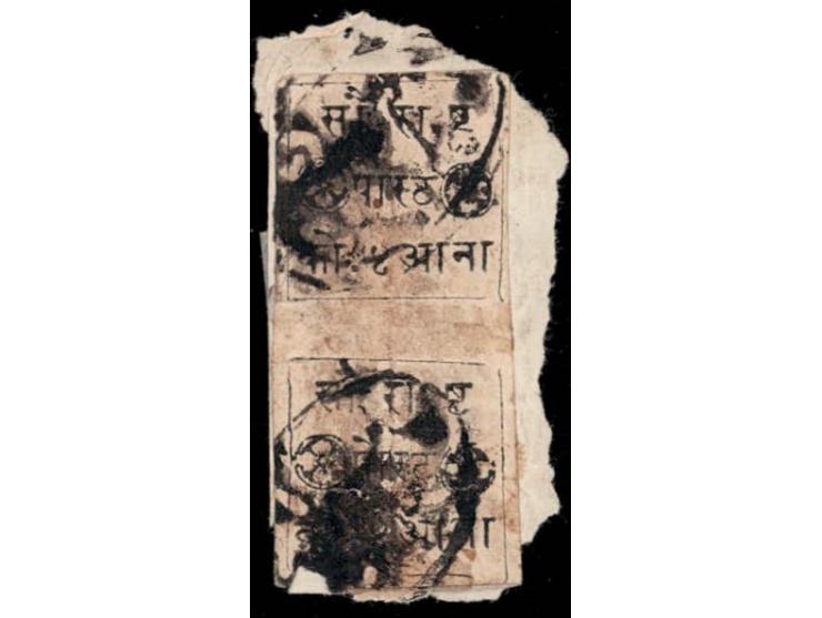 1868-75  4a black on white vertical used pair positions 4 &amp; 8 from Ron Wood Setting 1B. This is the first used multiple o