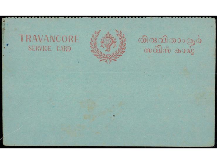 1902 Postal Stationery Service postcard in brown-red on blue card with perforations on top indicating that this was part of a