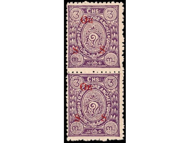 1930-39  3ch violet overprinted On S S in red, vertical pair. Unused without gum as issued
