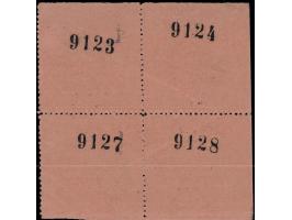 3p violet printed on ick buff paper overprinted "CASH COUPON / BUNDI STATE" with serial numbers on back, block of 4. Unused w