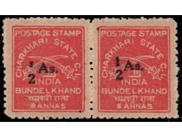 1939  8a brown-red horizontal pair surcharged "½ As." with error, "1" of "½" inverted on left stamp. Stamp with error is neve
