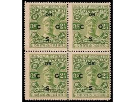 1922  2¼a yellow-green overprinted ON C G S, block of 4 with toned gum.
