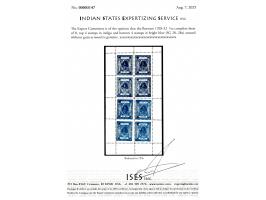 1929-32  ¼a complete sheet of 8, top 4 stamps in indigo and bottom 4 stamps in bright blue. A spectacular sheet printed in tw