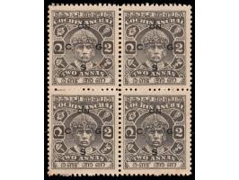 1943  2a grey-black perf. 11 overprinted ON C G S. MNH block of 4 with minor stains
