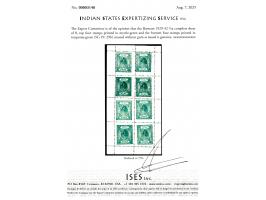 1929-32  ½a complete sheet of 8, top four stamps printed in myrtle-green and the bottom four stamps printed in turquoise-gree