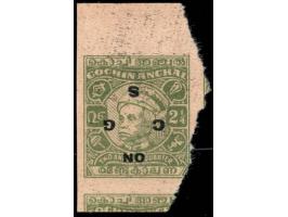 1948-49  2¼a yellow-green Printers waste with ON C G S overprint inverted. The 2¼a stamp is also printed on the reverse but i