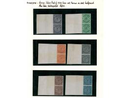Essays of the 1905 issue with POSTAGE against colored background. The stamps were issued in similar design but against white 