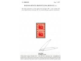 1904  1 anna carmine with error, imperf between vertical pair. 2025 ISES certificate. 
