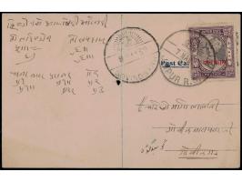 1938  ½a black &amp; violet surcharged PAV ANNA in Devanagri in red used on local postcard tied by Jaipur 7 March 1939 cds.
