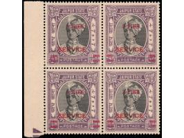 1947  ½a black &amp; violet surcharged 3 PIES in red overprinted SERVICE in red, marginal block of 4

