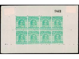 1932-33  6p emerald complete sheet of 8 with serial number '943' on top right corner.
