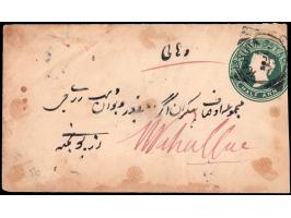 India QV ½a postal stationery envelope additionally franked with Poonch ½a red on yellowish white wove paper tied by Poonch c