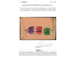 Bundi 1947  ½a volet, 1a yellow-green and Bundi 2a vermillion machine overprinted RAJASTHAN used on registered local cover fr