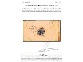 India QV ½a postal stationery envelope additionally franked with Rajpipla 1p blue tied by Rajpipla barred cancel with Nandod 