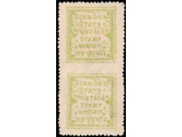 1892  1p yellow-green with error, imperf between vertical pair
