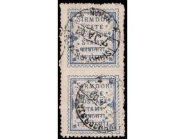 1892  1p blue with error, imperf between vertical pair.
