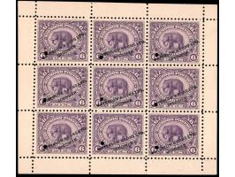 1894  complete sheetlet of 9 of the 6p elephant issue overprinted "WATERLOW &amp; SONS LTD / SPECIMEN" with small punch-hole 