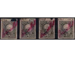 1873  Die Proof of all four denominations with manuscript "Cancelled" across in red ink  with register number "2544", "2545",