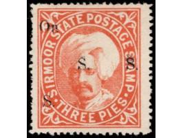 1892-97  3p orange overprinted On S S S with SG Type 13 in black with dramatic shifting on the overprint to the left.
