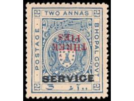 1935-36  2a ultramarine overprinted SERVICE surcharged THREE PIES in red with error, overprint inverted.
