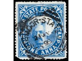 1894  1a bright blue handstamped On S S S  with SG Type 19, with short bottom left corner. 
