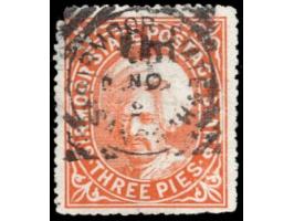 1897  3p orange with error, handstamped "On" only with letters similar to SG Type 14. Although this error is recorded in the 