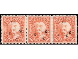 1896  3p orange handstamped ON S S S with letters similar to SG type 21 but larger. Horizontal strip of three with error, 'On