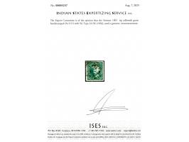 1901  6p yellowish green handstamped On S S S with SG Type 24. 2025 ISES certificate
