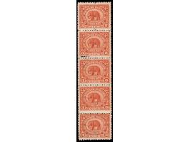 1894-99  3p orange vertical strip of five overprinted On S S S with SG Type 13 with error, overprint inverted. (see footnote 