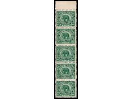 1894-99  6p green vertical strip of five overprinted On S S S with SG Type 13 with error, overprint inverted. (see footnote i
