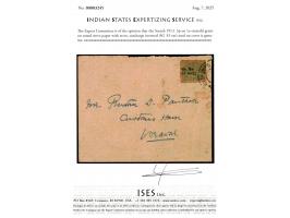 1913  3p on 1a emerald green on toned wove paper with error, surcharge inverted, tied to local cover with double ring native 