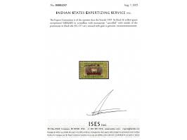 1929  8a black &amp; yellow-green overprinted SARKARI in vermillion with manuscript "cancelled" with initials of the postmast