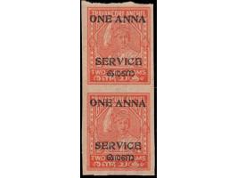 1949  2ch surcharged ONE ANNA overprinted SERVICE with error, imperf vertical pair. Unused without gum as issued.
