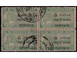 1949  14ch surcharged 6 ANNAS overprinted SERVICE perf. 11  block of 4
